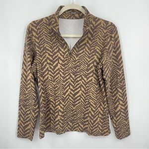 J. McLaughlin Brown Zebra Print Bedford Catalina Quarter Zip Pullover Top L
